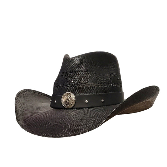 Don't Tread On Me black straw cowboy hat – rugged Western hat with a patriotic touch, perfect for rodeo riders, ranchers, and country lovers