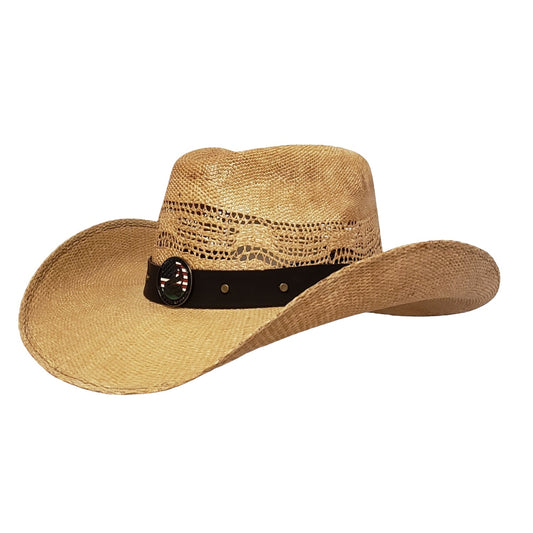 Western cowboy hat in brown straw – 'Don't Tread On Me' patriotic hat, great for country music fans, ranchers, and freedom lovers