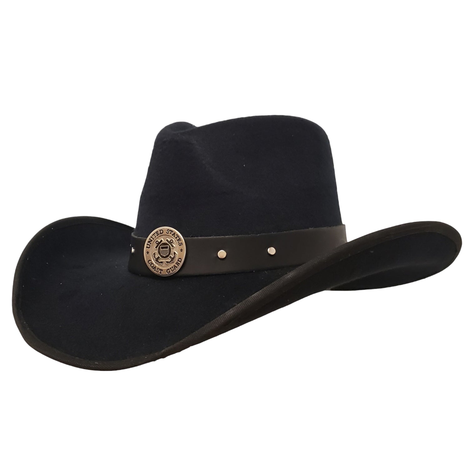 Coast Guard Heroes black cotton poly felt hat with a classic Western style and durable design